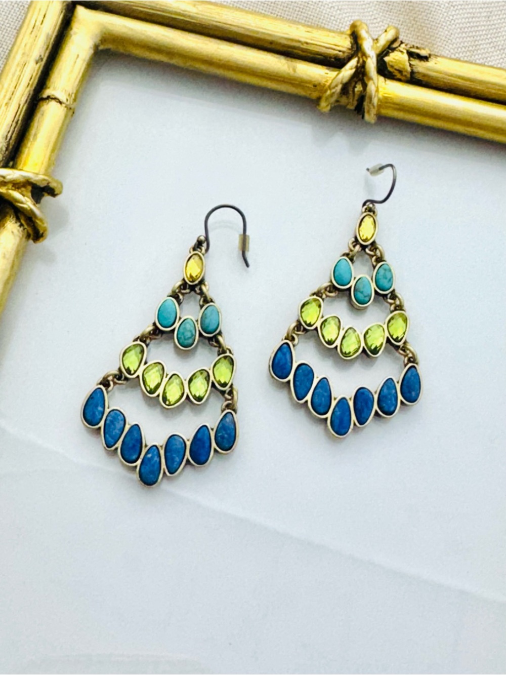 Multicolor Teardrop Chandelier Earrings - Blue, Green & Turquoise Festival
